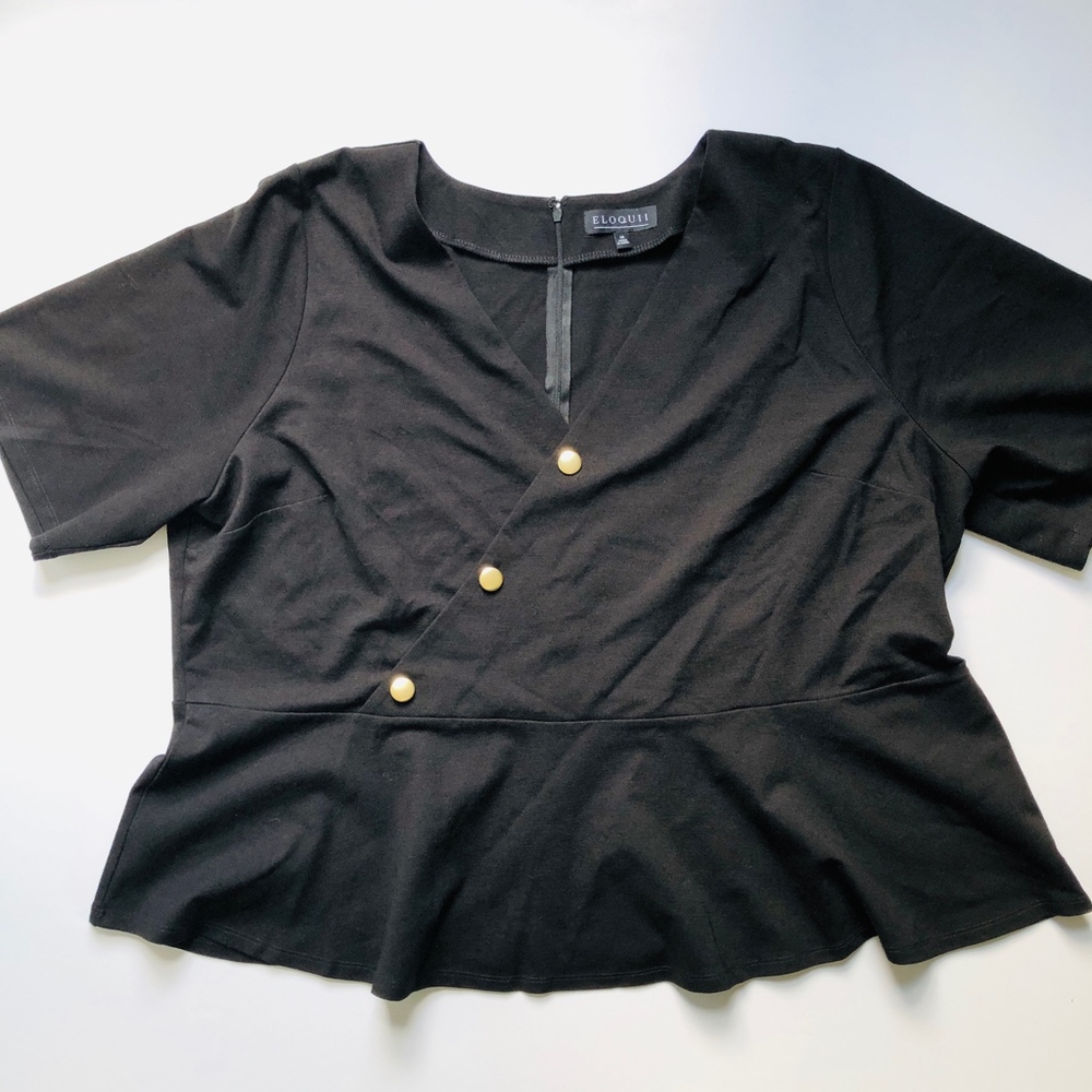 Peplum Top Eloquii Black with Gold Buttons Size 2X